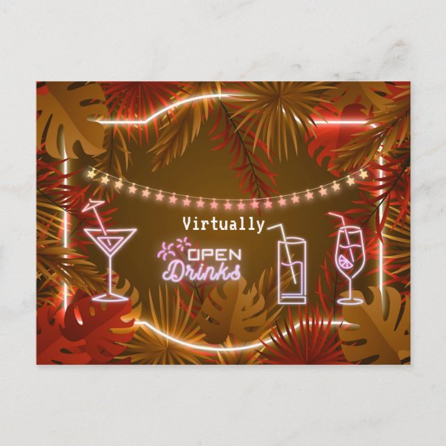 Neon Adult Virtual Birthday Party Postcard (Front)