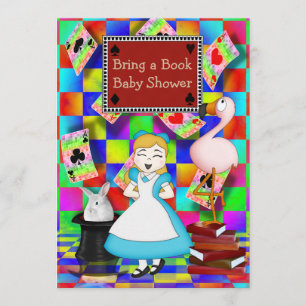 Neon Alice & Flamingo Bring a Book Baby Shower Invitation