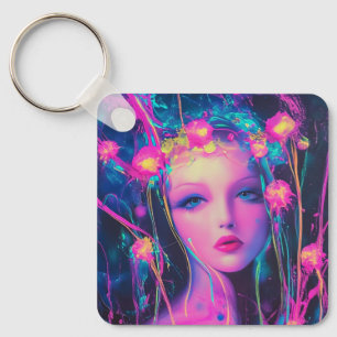 Neon Alien Goddess Keychain