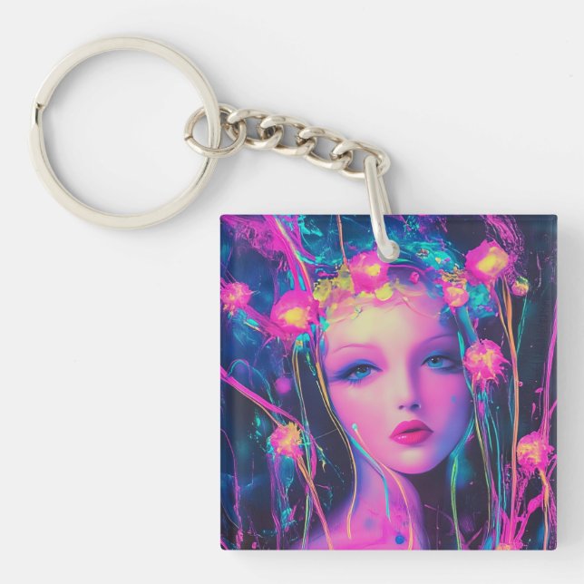 Neon Alien Goddess  Keychain (Front)