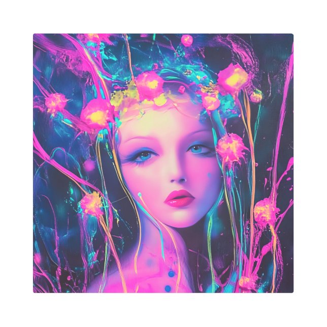 Neon Alien Goddess  Metal Print (Front)