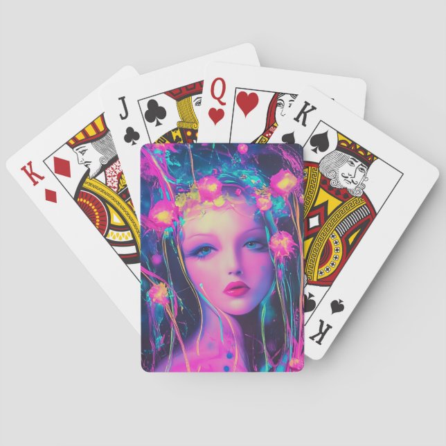 Neon Alien Goddess  Poker Cards (Back)