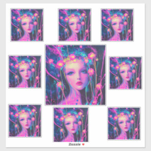 Neon Alien Goddess Sticker