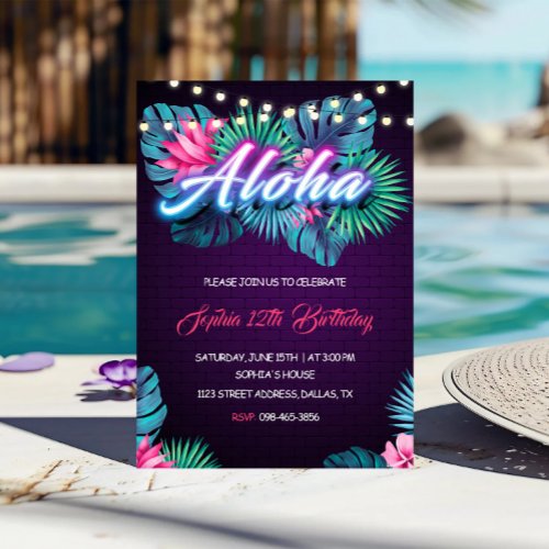 Neon Aloha Birthday Invitation