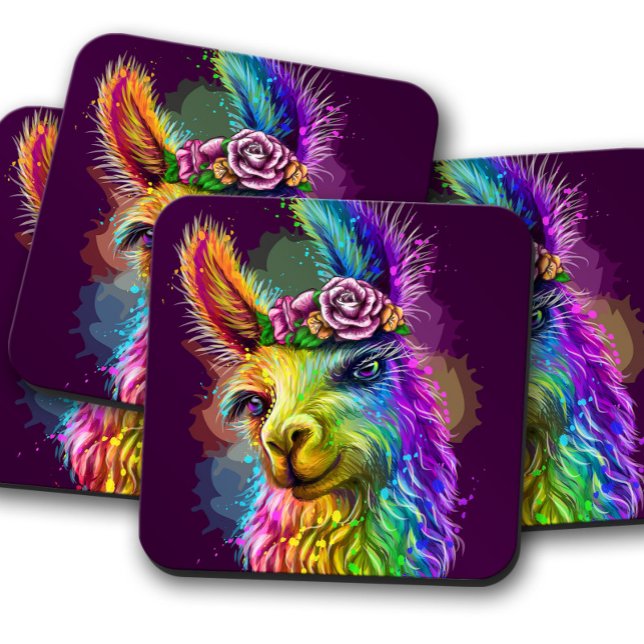 Neon Alpaca Animal | Fun Alpaca Cork Coaster Set (Creator Uploaded)