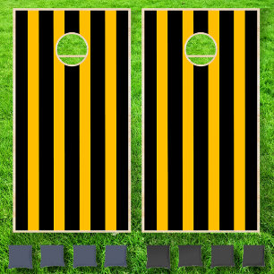 Neon Amber & Black Cool Vintage Striped Cornhole Set