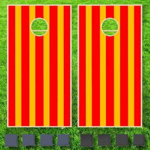 Neon Amber & Red Cool Vintage Striped Cornhole Set