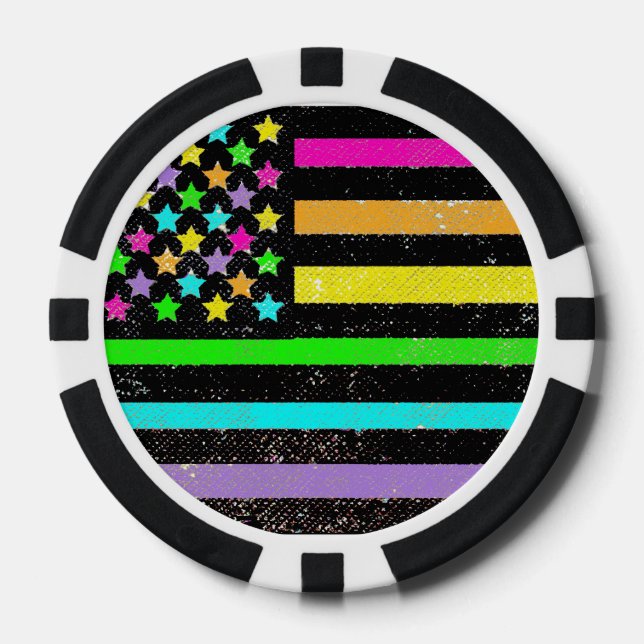 Neon American flag customizable poker chips (Front)
