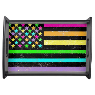 Neon American flag stylish serving tray