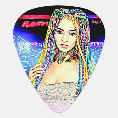 Neon Angel Pinup Girl Night Life Abstract Art   Guitar Pick