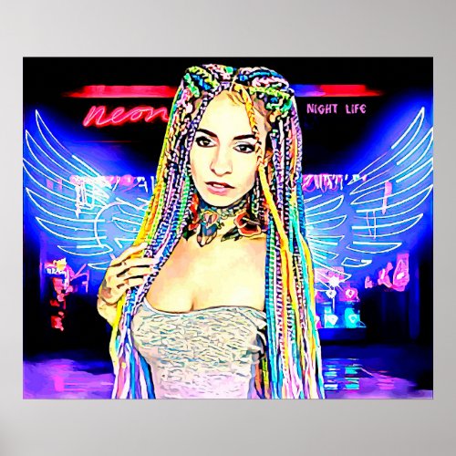 Neon Angel Pinup Girl Night Life Abstract Art  Poster