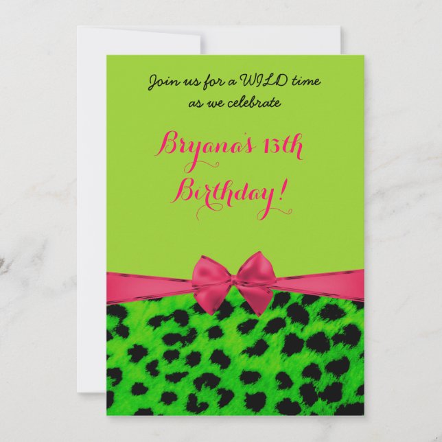 Neon Animal Print Cheetah Leopard Party Invitation (Front)
