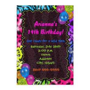 Neon Animal Print Cheetah leopard Zebra Party Invitation