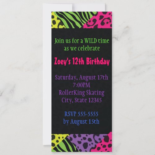 Neon Animal Print Colorful Zebra Leopard Party Invitation
