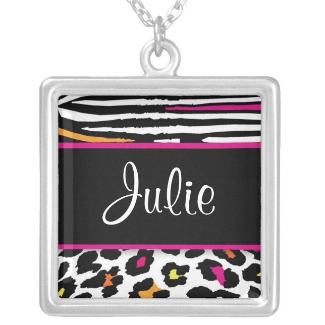 Neon Animal Print Name or Monogram Necklace (Front)