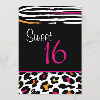 Neon Animal Print Sweet 16 Invitation