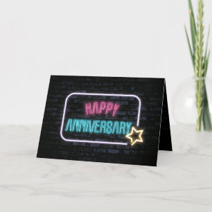 Neon Anniversary Marquee On Brick Card
