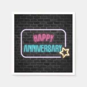 Neon Anniversary Sign On Brick Wall Napkins