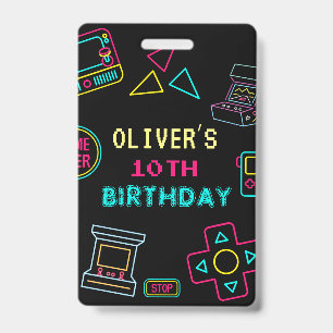 Neon Any year video games arcade birthday Badge
