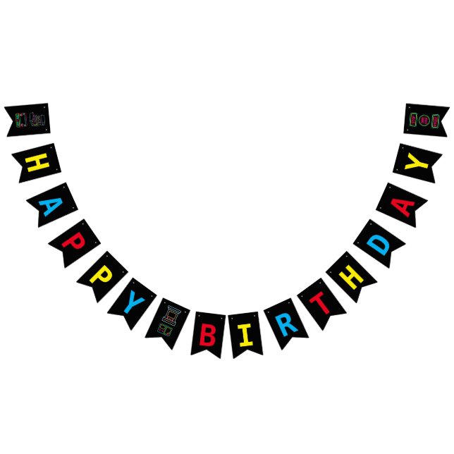 Neon any year video games arcade birthday  bunting flags (All)