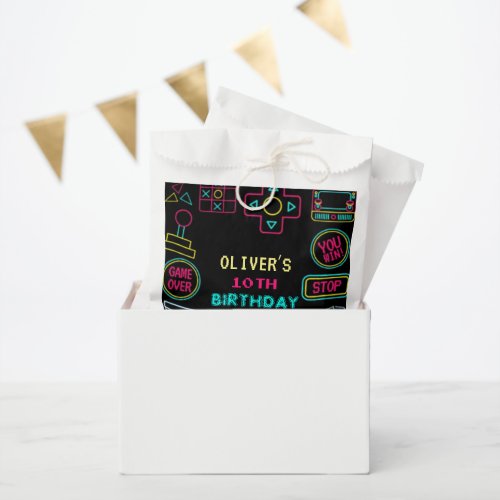 Neon Any year video games arcade birthday  Favor Bag