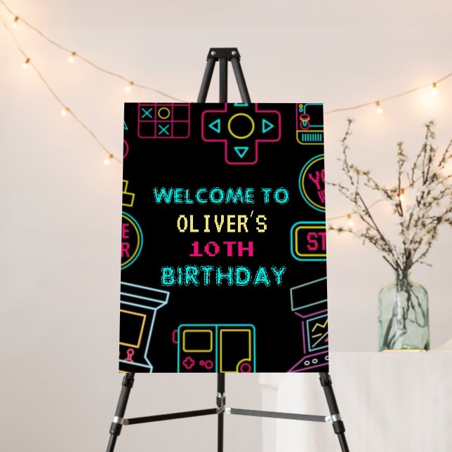 Neon Any year video games arcade birthday  Foam Board (In Situ (Stand))