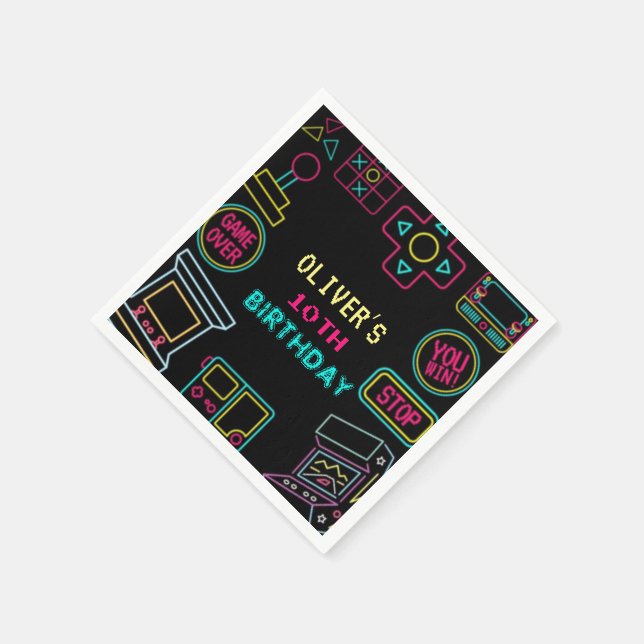 Neon Any year video games arcade birthday  Napkins (Corner)
