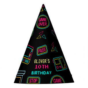 Neon Any year video games arcade birthday Party Hat