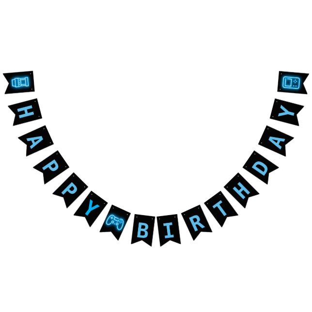 Neon any year video games birthday  bunting flags (All)