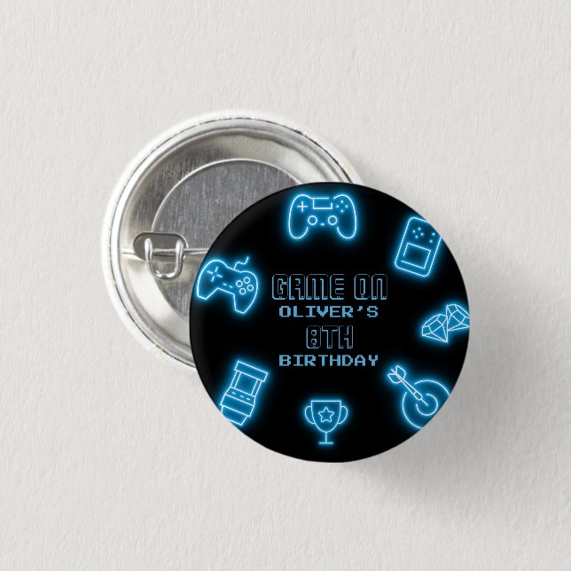 Neon Any year video games birthday  Button (Front & Back)