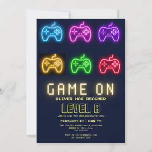 Neon Any year video games birthday Invitation