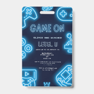 Neon Any year video games birthday invitation Badge