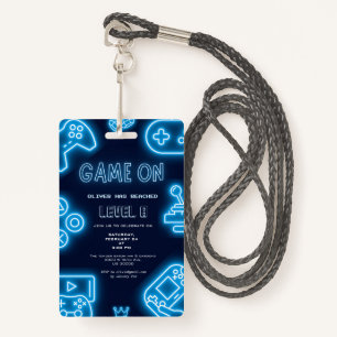 Neon Any year video games birthday invitation Badge