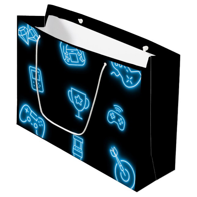Neon Any year video games birthday  Large Gift Bag (Front Angled)