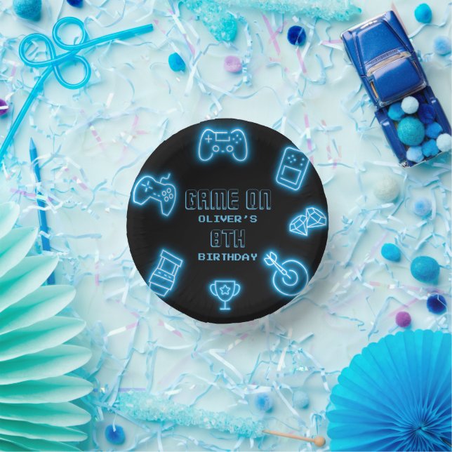 Neon Any year video games birthday  Paper Bowls (Party)