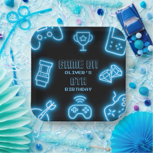 Neon Any year video games birthday  Paper Plates