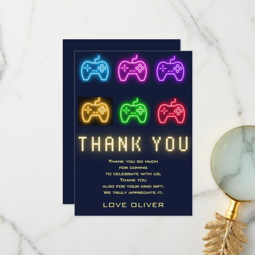 Neon Any year video games birthday  Thank You Card