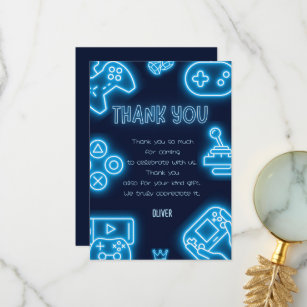 Neon Any year video games birthday  Thank You Card