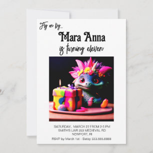 *~* Neon AP88 Baby Dragon Photo Birthday Party Invitation
