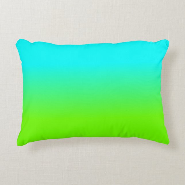 Neon Aqua and Neon Green Ombré  Shade Color Fade Accent Pillow (Front)