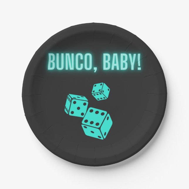Neon Aqua Bunco Baby  Paper Plates (Front)