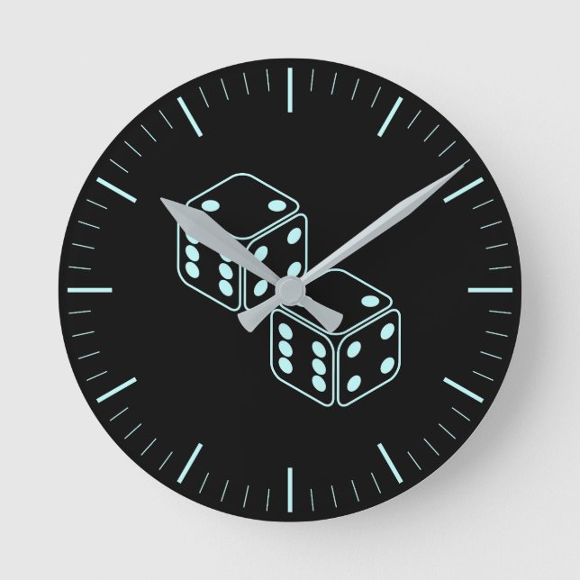 Neon Aqua Dice Pair Round Clock (Front)