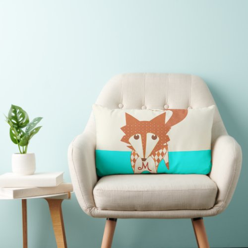 Neon Aqua Monogram Stylized Fox Pillow