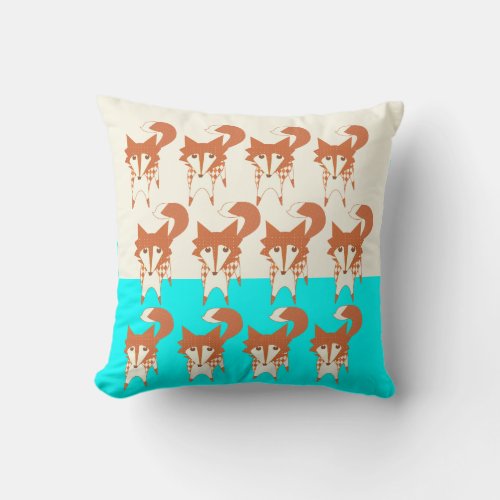 Neon Aqua Monogram Stylized Fox Pillow