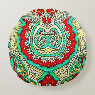 Neon arabesque ornament: 80s style. round pillow