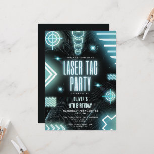 Neon arcade gamer, laser tag birthday  invitation