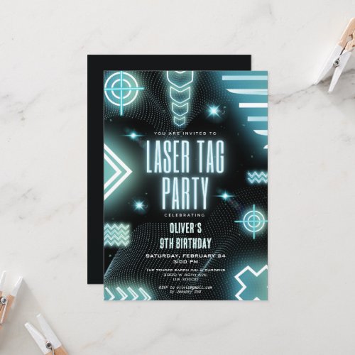 Neon arcade gamer laser tag birthday  invitation