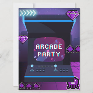 Neon Arcade Party Birthday Invitation