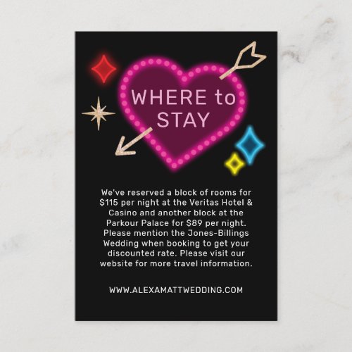 Neon Arrow Sign Las Vegas Wedding Accommodations Enclosure Card