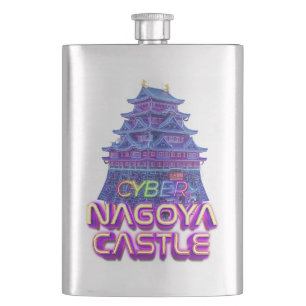 Neon art of "Nagoya Castle" in cyberpunk style Flask
